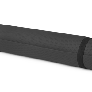 a rolled up black yoga mat