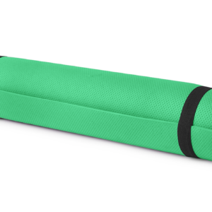 a rolled up green yoga mat