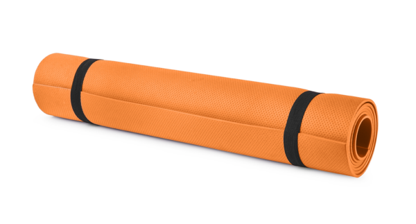 a rolled up orange yoga mat