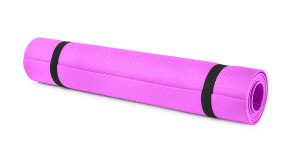 a rolled up pink yoga mat